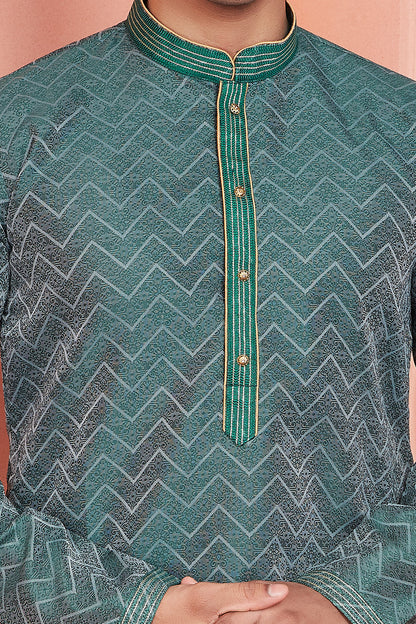 Blue Jaquard Kurta Pajama for Men (NMK-8177) - Nihal Fashions
