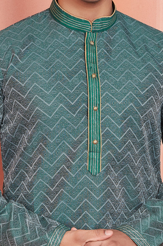 Blue Jaquard Kurta Pajama for Men (NMK-8177) - Nihal Fashions