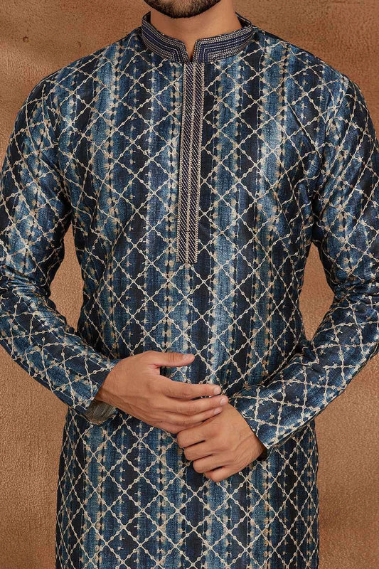 Blue Jaquard  Kurta Pajama (NMK-5497)