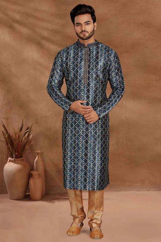 Blue Jaquard  Kurta Pajama (NMK-5497)