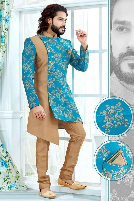 Blue Jaquard Sherwani (NMK-4133)