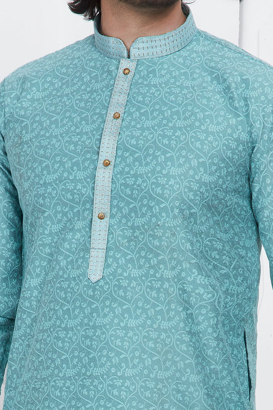 Blue Jaquard Silk Brocade Kurta (NMK-7736) - Nihal Fashions