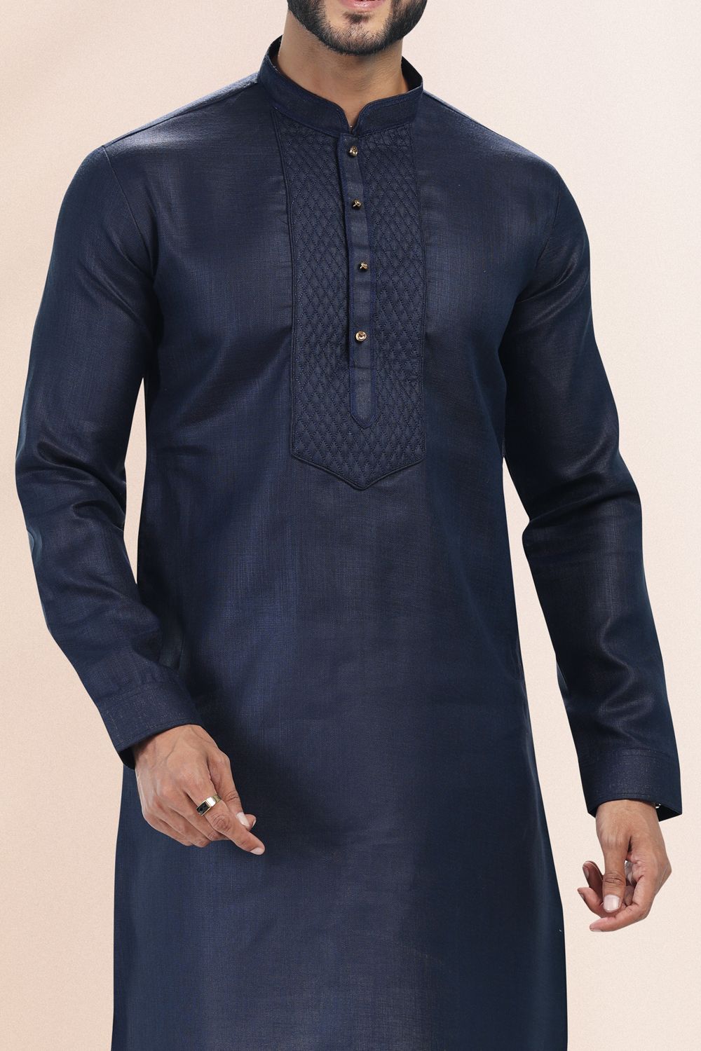 Blue Linen Cotton Kurta Pajama (NMK-6734) - Nihal Fashions
