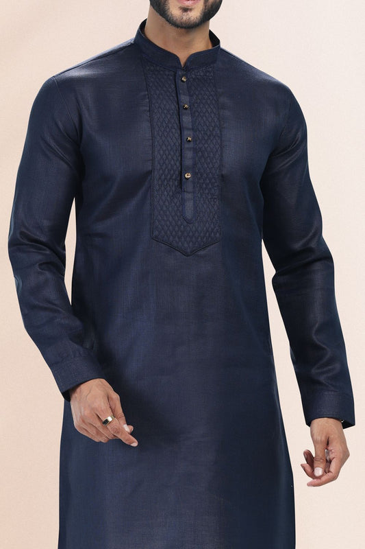 Blue Linen Cotton Kurta Pajama (NMK-6734) - Nihal Fashions