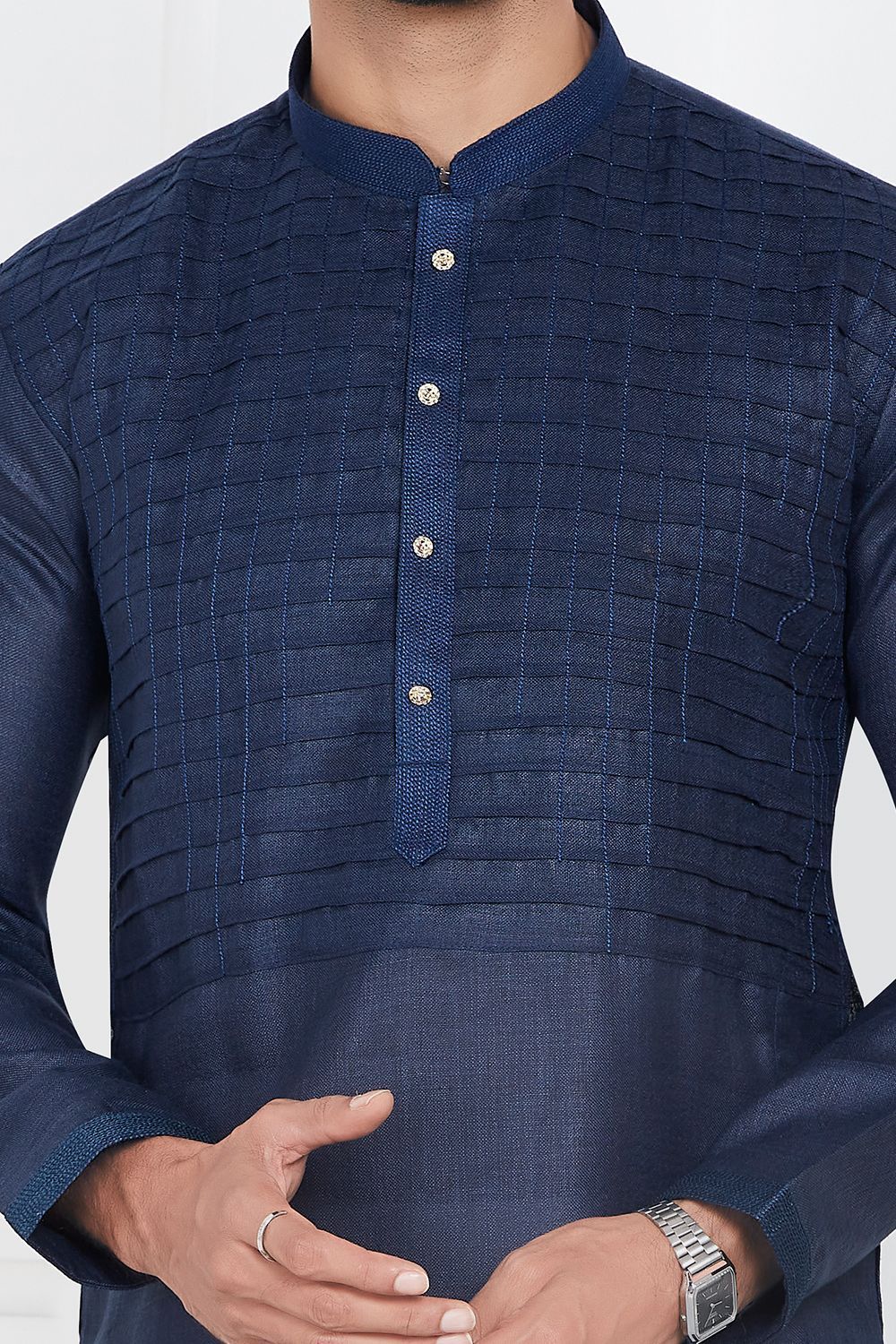 Blue Linen Cotton Kurta Pajama (NMK-7584) - Nihal Fashions