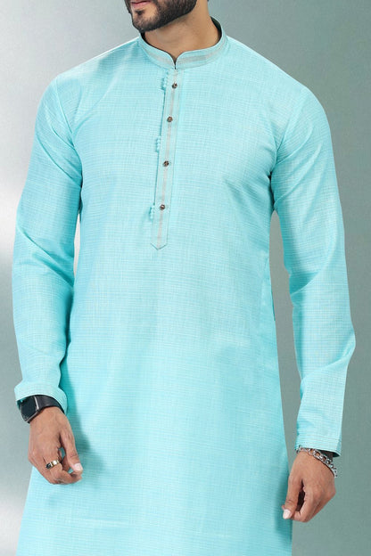 Blue Linen Cotton Mens Kurta Pajama (NMK-6740) - Nihal Fashions