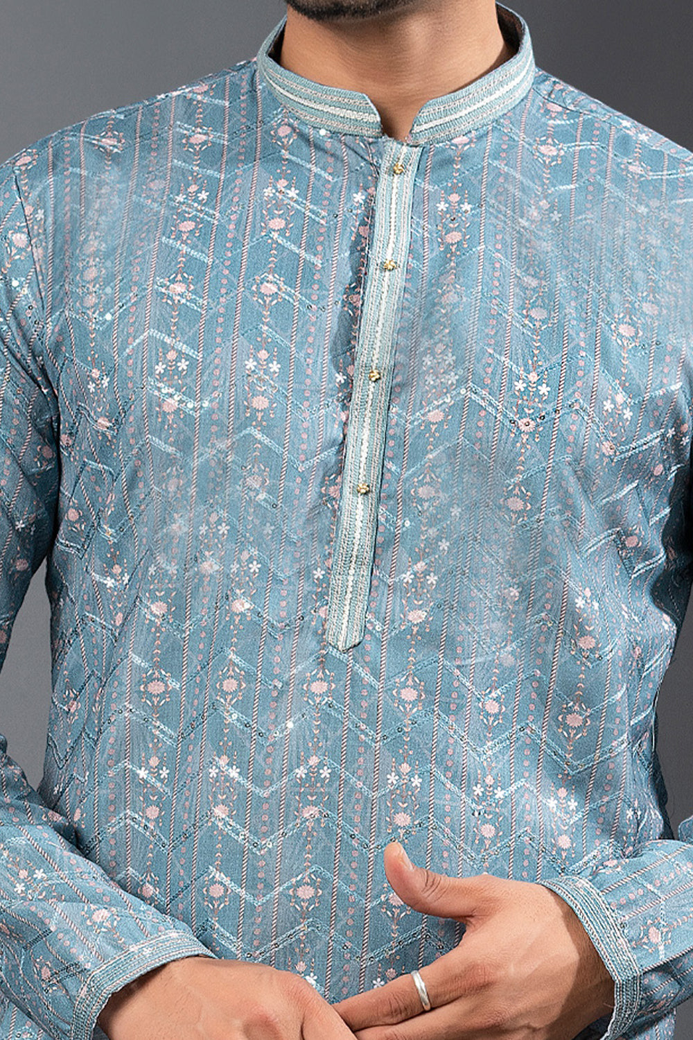 Blue Printed Cotton Silk Kurta Pajama (NMK-8711) - Nihal Fashions