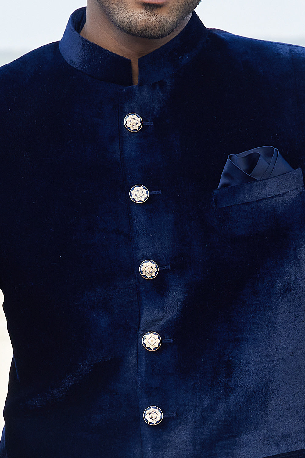 Blue Velvet Jodhpuri for Men (NMK-8228) - Nihal Fashions