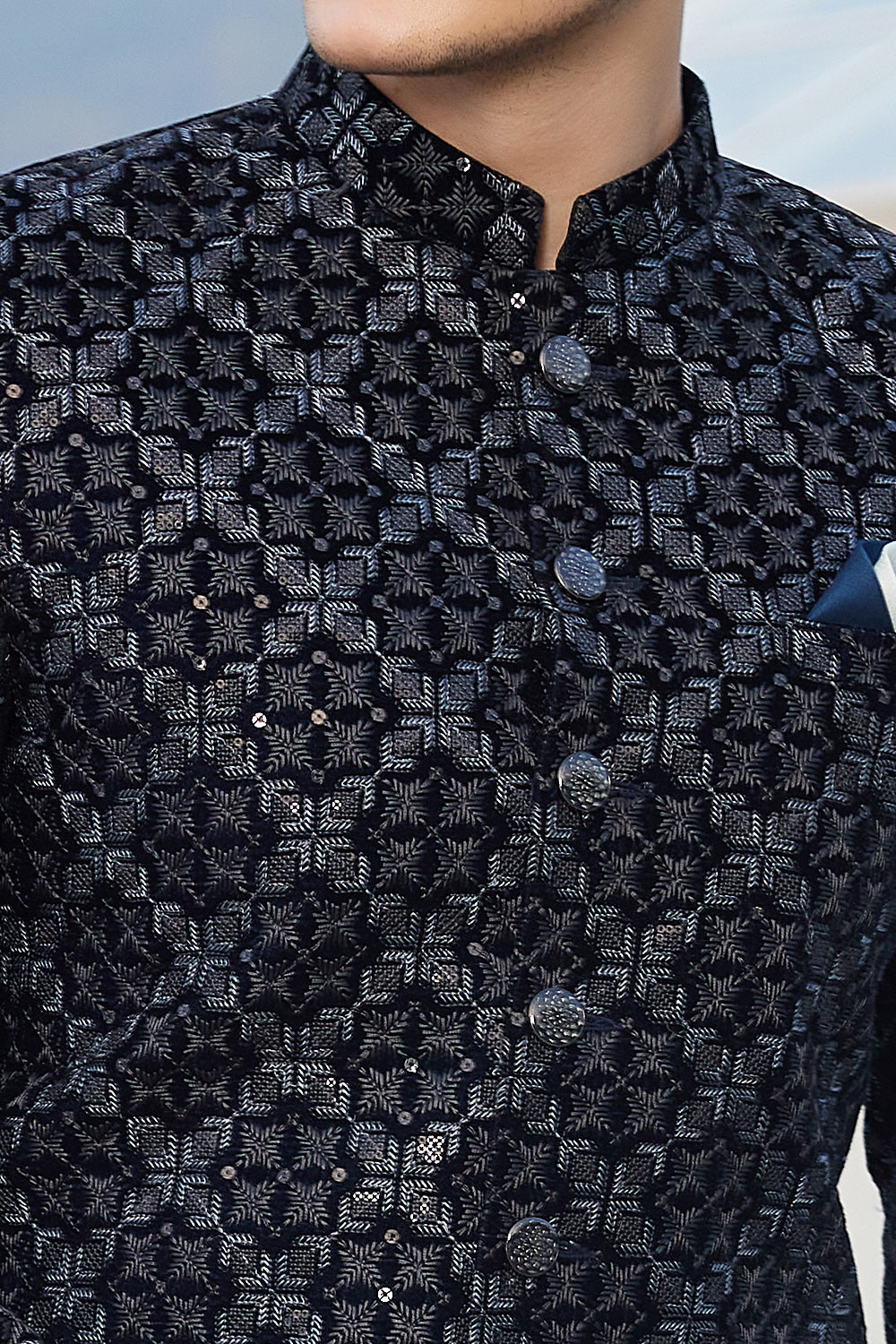 Blue Velvet Jodhpuri (NMK-8224) - Nihal Fashions