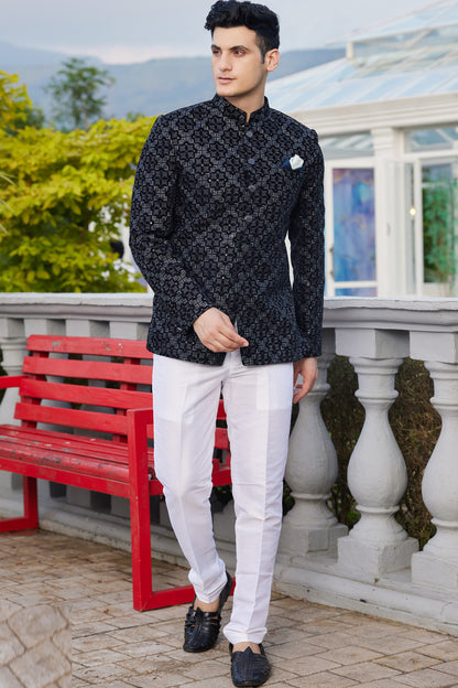 Blue Velvet Jodhpuri (NMK-8224) - Nihal Fashions