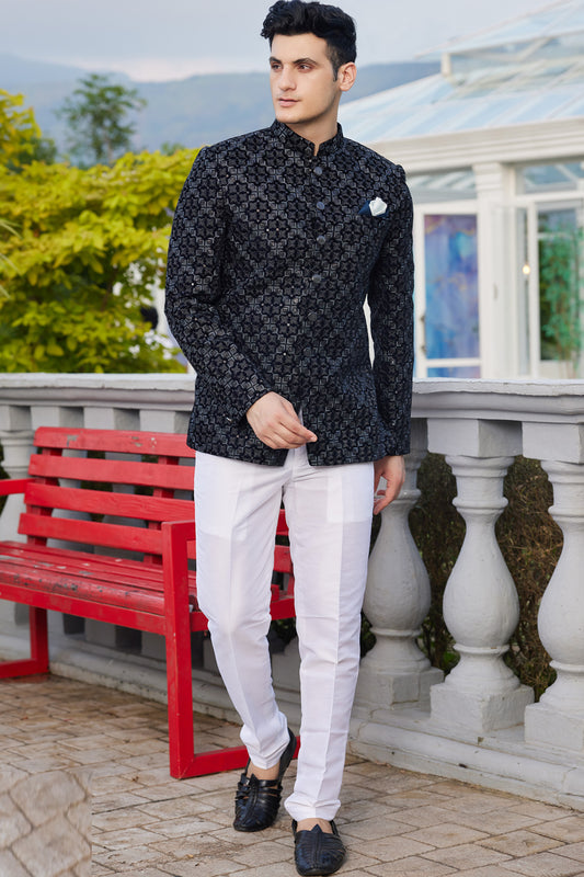 Blue Velvet Jodhpuri (NMK-8224) - Nihal Fashions