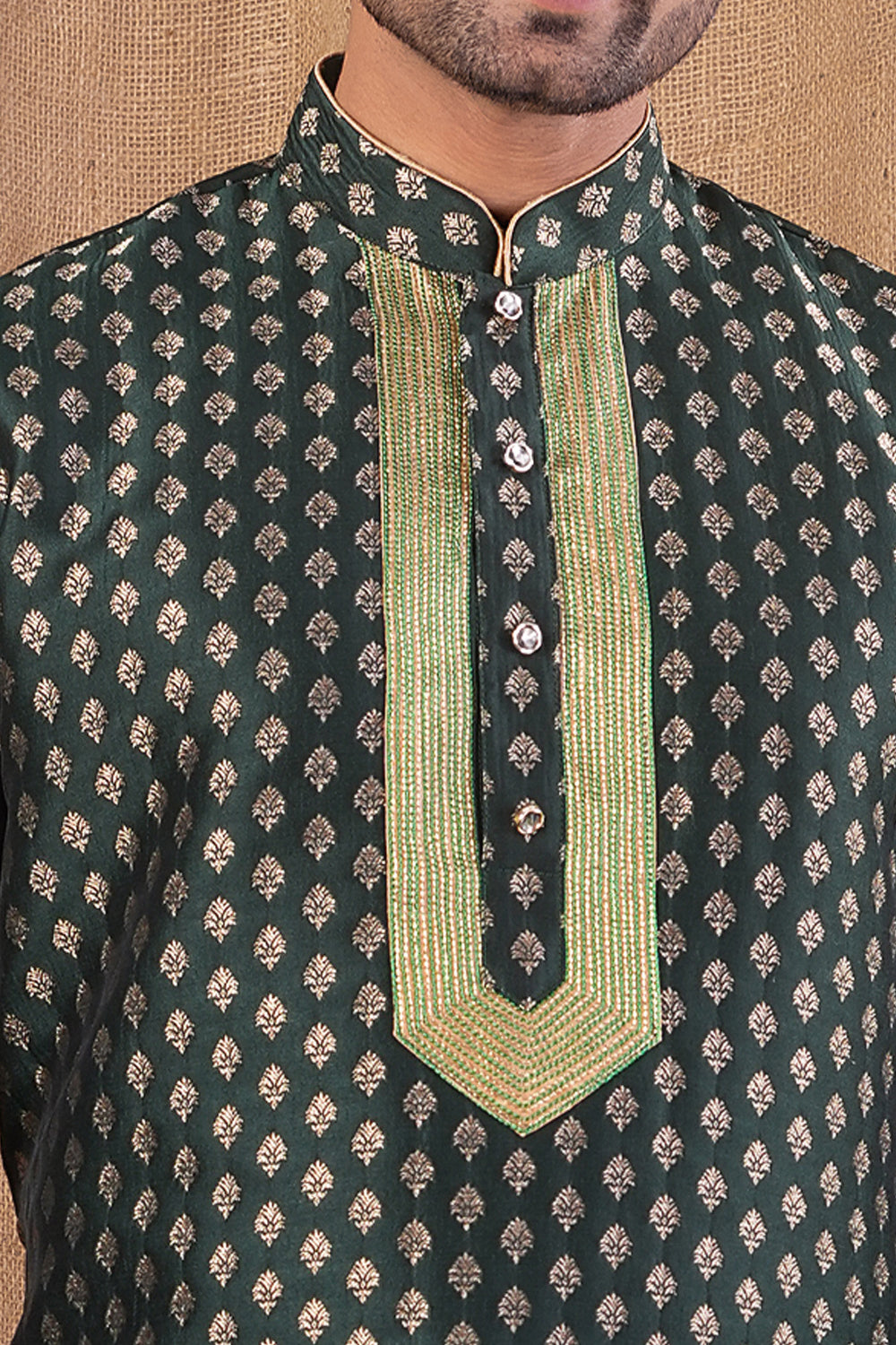Bottle Green Jaquard Kurta Pajama (NMK-8493) - Nihal Fashions