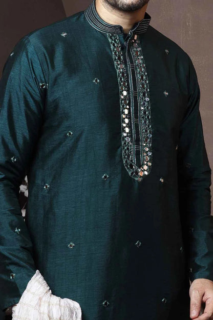 Bottle Green Silk Kurta Pajama (NMK-6033)