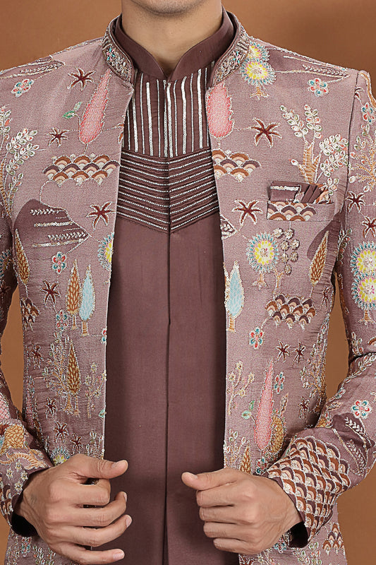 Brown Art Silk 3 piece Indo Western (NMK-8624) - Nihal Fashions