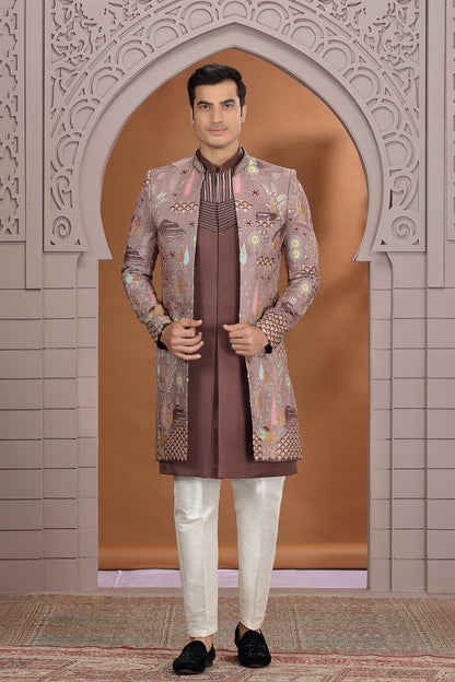 Brown Art Silk 3 piece Indo Western (NMK-8624) - Nihal Fashions