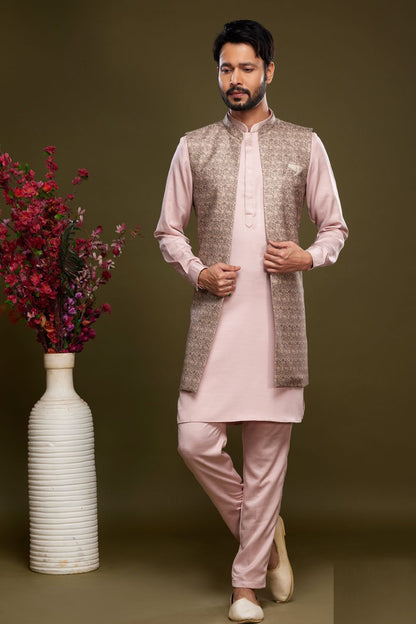 Brown Art Silk Digital Printed Jacket Kurta (NMK-7085) - Nihal Fashions