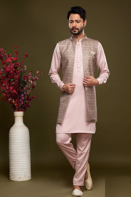 Brown Art Silk Digital Printed Jacket Kurta (NMK-7085) - Nihal Fashions