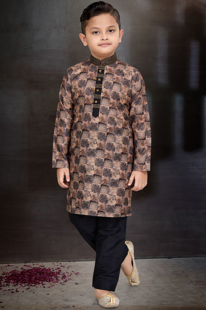 Brown Cotton Printed Boys Kurta Pajama (NKK-781) - Nihal Fashions