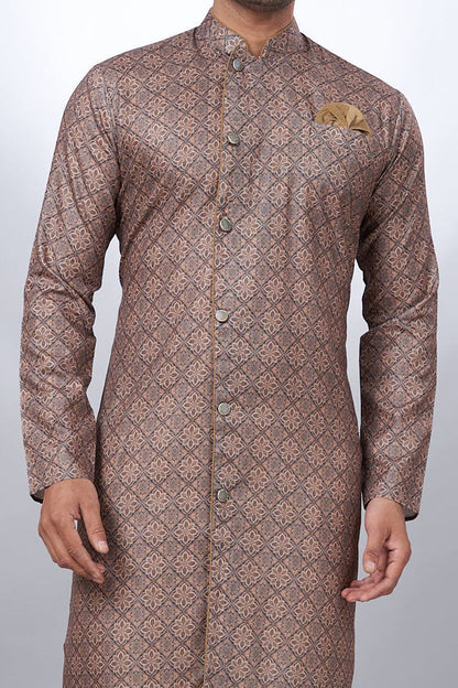 Brown Cotton Printed Mens Indo Western (NMK-6932) - Nihal Fashions