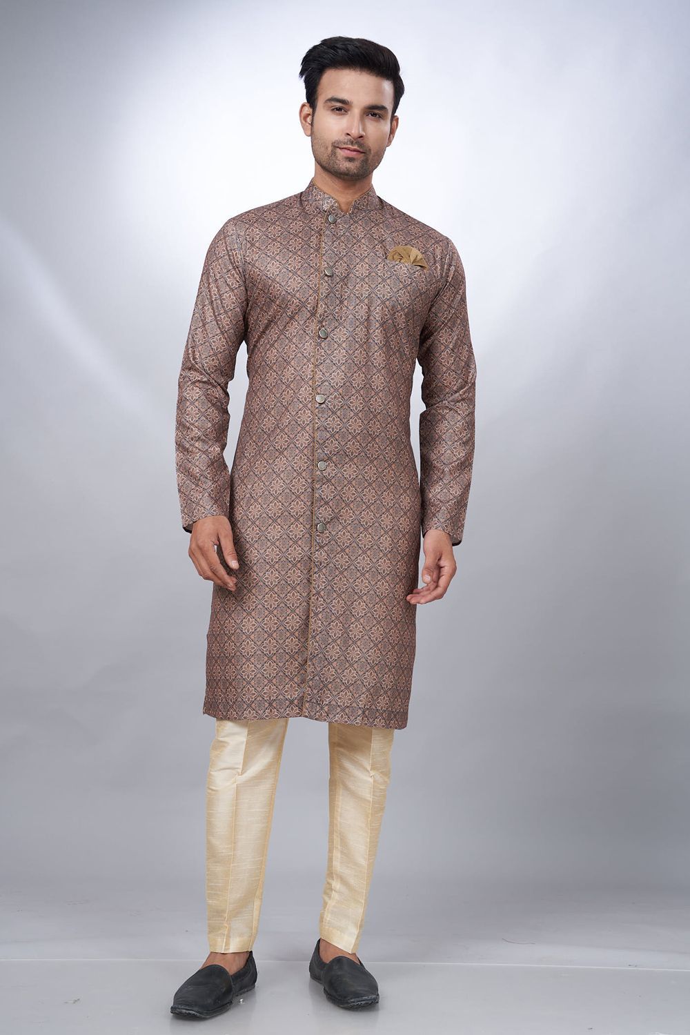 Brown Cotton Printed Mens Indo Western (NMK-6932) - Nihal Fashions