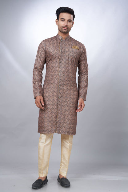 Brown Cotton Printed Mens Indo Western (NMK-6932) - Nihal Fashions