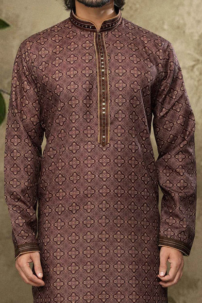 Brown hand loomed Cotton Kurta Pajama (NMK-6134)