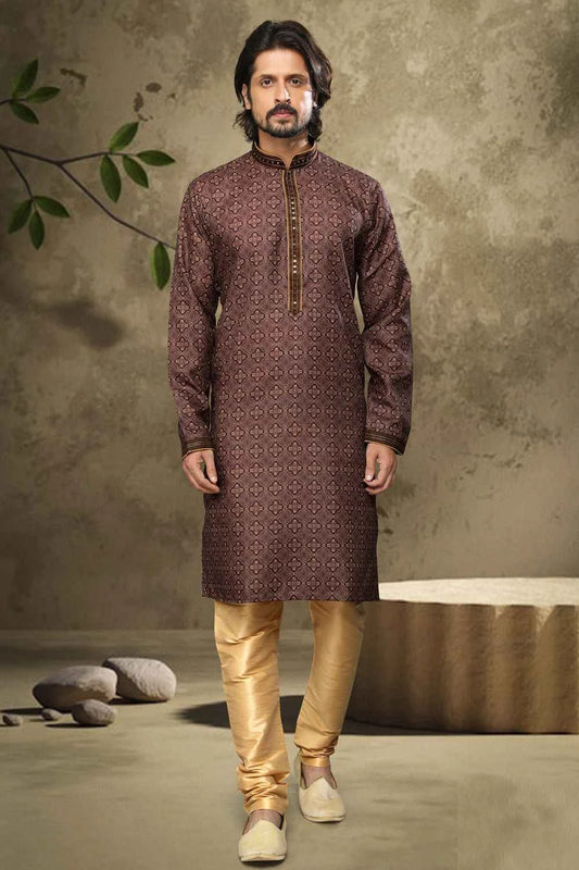 Brown hand loomed Cotton Kurta Pajama (NMK-6134)