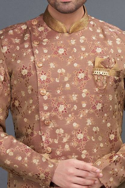 Brown Jaquard Indo Western (NMK-7319) - Nihal Fashions