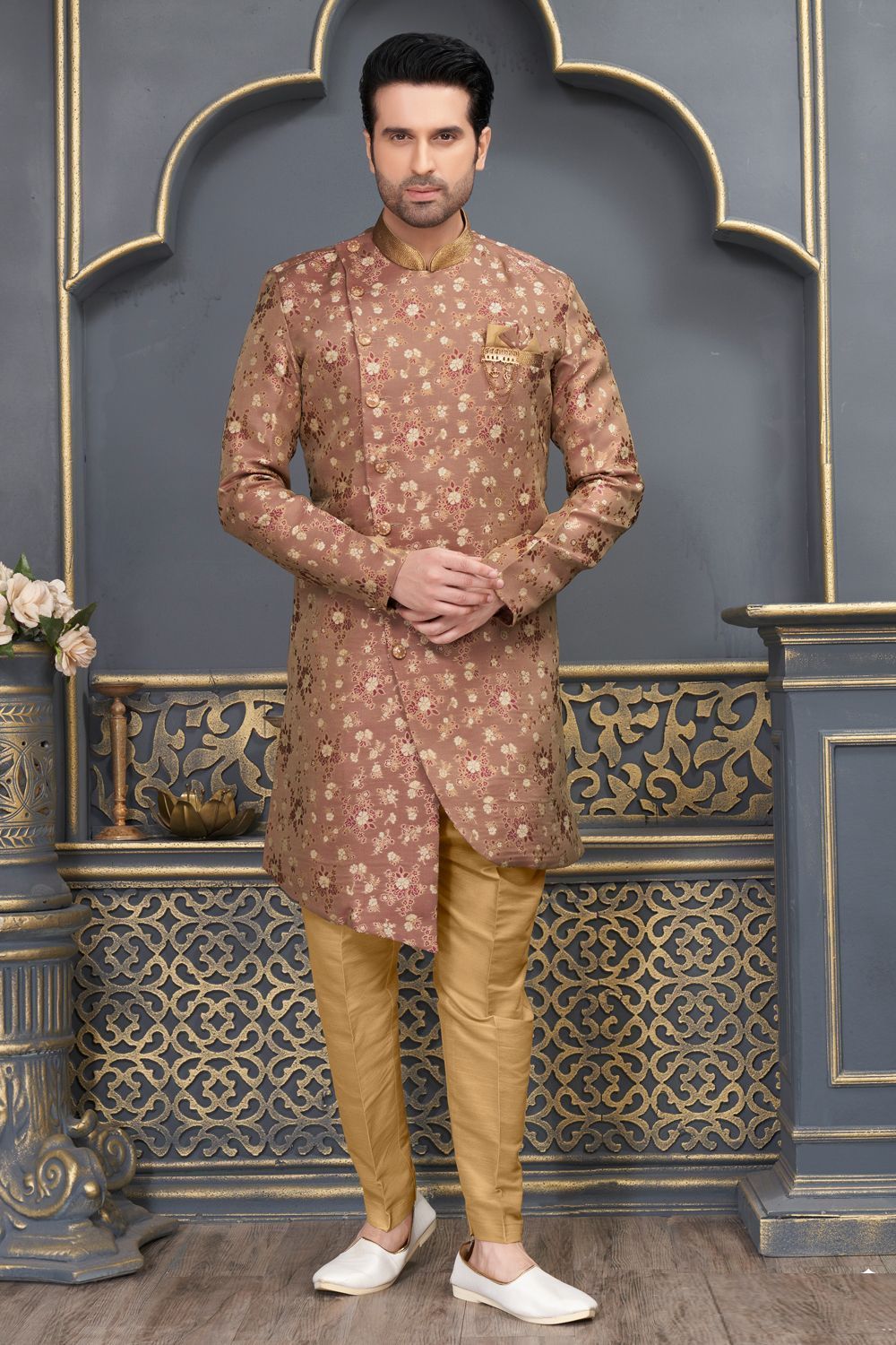 Brown Jaquard Indo Western (NMK-7319) - Nihal Fashions