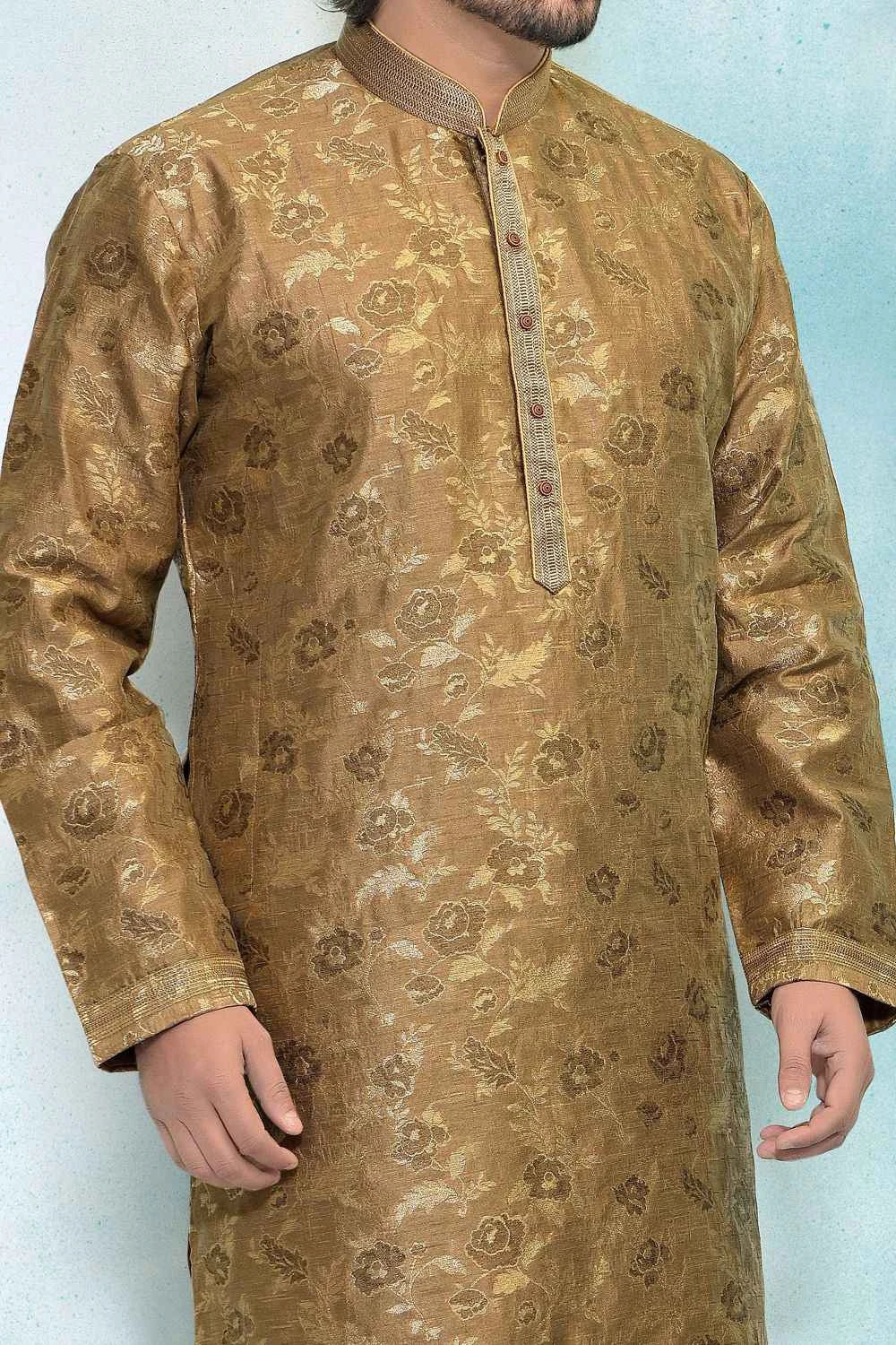 Brown Jaquard Silk Brocade Kurta Pajama (NMK-4885)