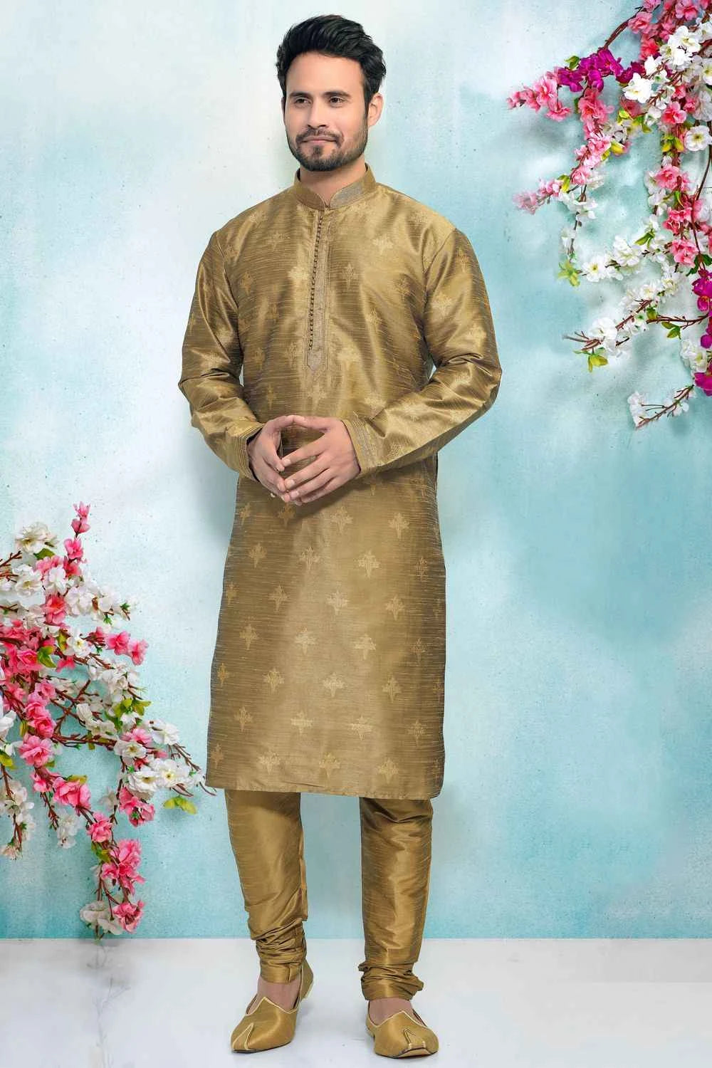 Brown Jaquard Silk Brocade Kurta Pajama (NMK-4919)
