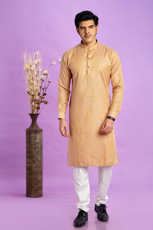 Brown Jaquard Silk Kurta Pajama (NMK-7576) - Nihal Fashions