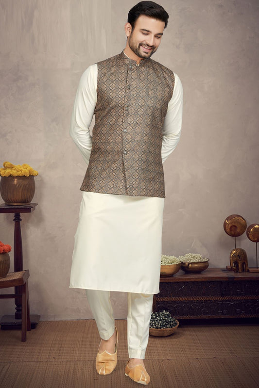 Coffee Cotton Mens Nehru Jacket (NMK-6955) - Nihal Fashions