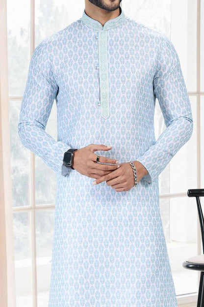 Cotton Digital Print Blue Kurta Pajama for Men (NMK-6663)