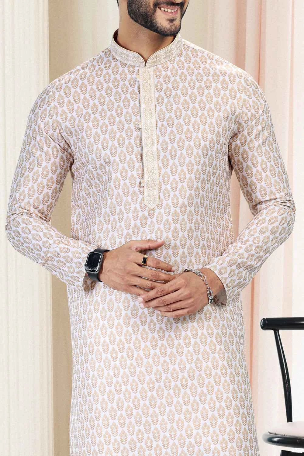 Cotton Digital Print Cream Kurta Pajama (NMK-6660)