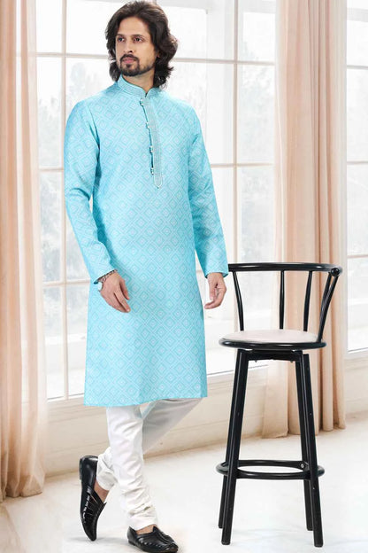 Cotton Digital Print Kurta for Men in Blue (NMK-6667)