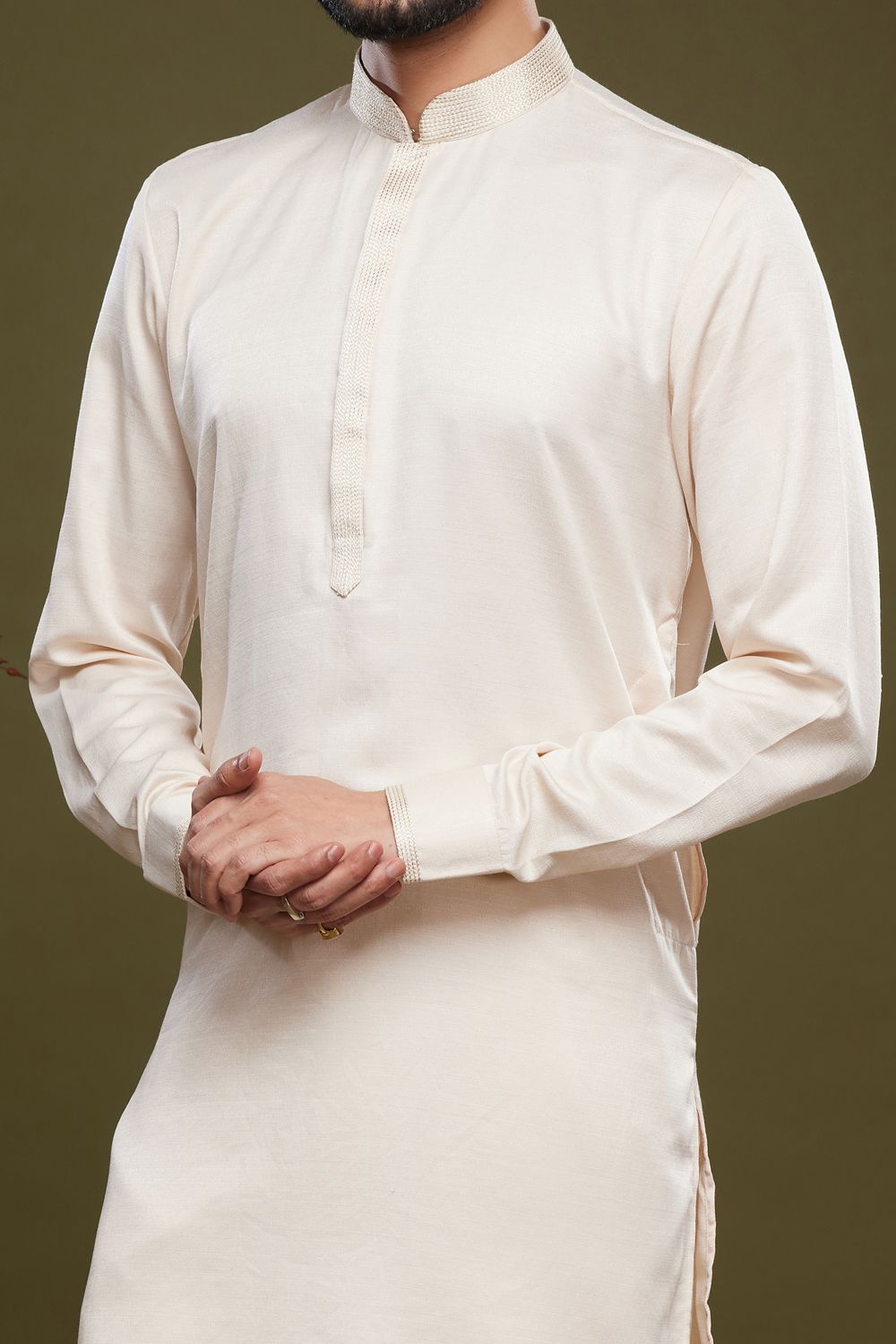 Cream Art Banarasi Silk Casual Kurta for Men (NMK-7075) - Nihal Fashions