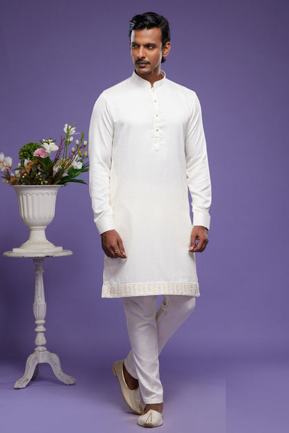 Cream Art Banarasi Silk Casual Kurta Pajama (NMK-7066) - Nihal Fashions