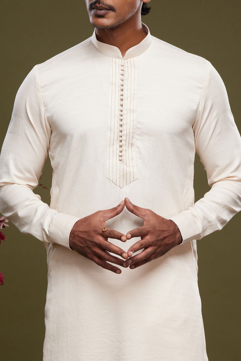 Cream Art Banarasi Silk Casual Kurta Pajama (NMK-7074) - Nihal Fashions
