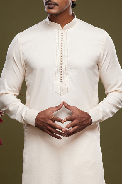 Cream Art Banarasi Silk Casual Kurta Pajama (NMK-7074) - Nihal Fashions