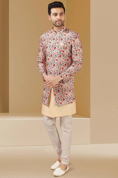 Cream Art Banarasi Silk Indo Western (NMK-5799)