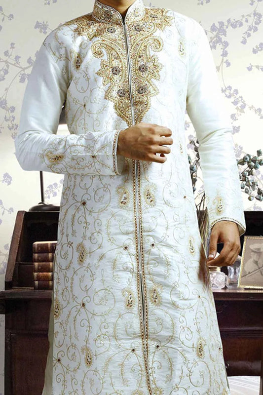 Cream Art Dupion Designer Kurta Pajama (NMK-1034)