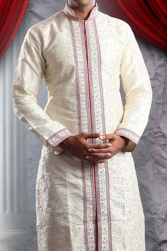 Cream Art Dupion Kurta Pajama (NMK-1335)