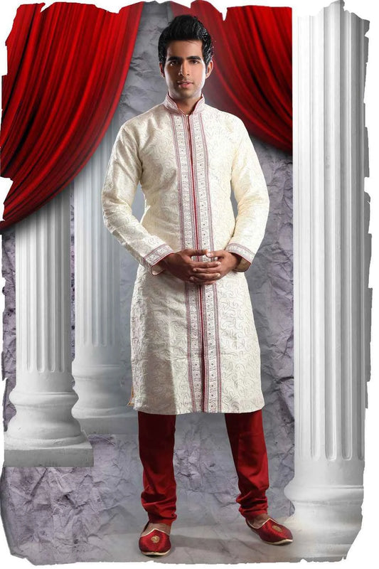 Cream Art Dupion Kurta Pajama (NMK-1335)