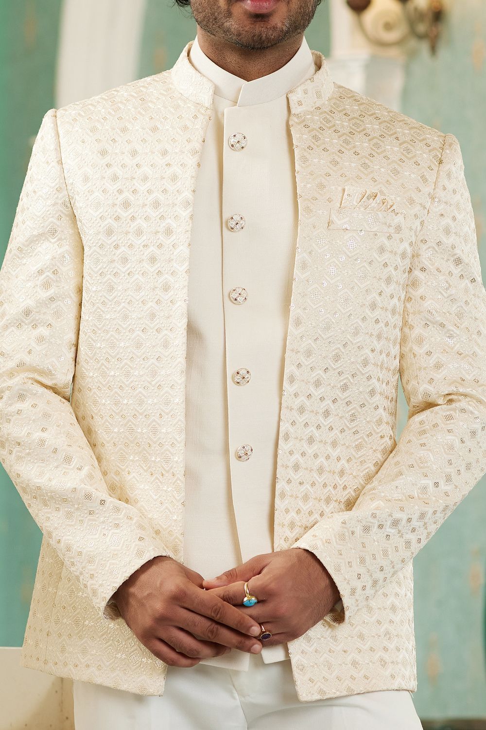 Cream Art Silk Embroidered Indo Western (NMK-7125) - Nihal Fashions