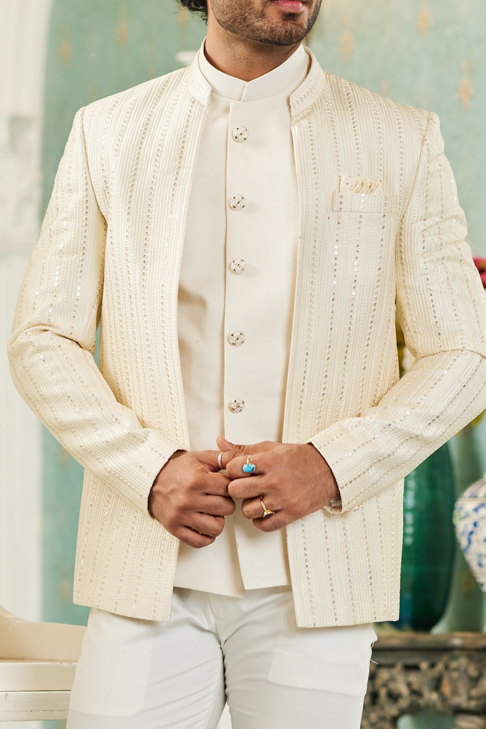 Cream Art Silk Embroidered Indo Western (NMK-7130) - Nihal Fashions