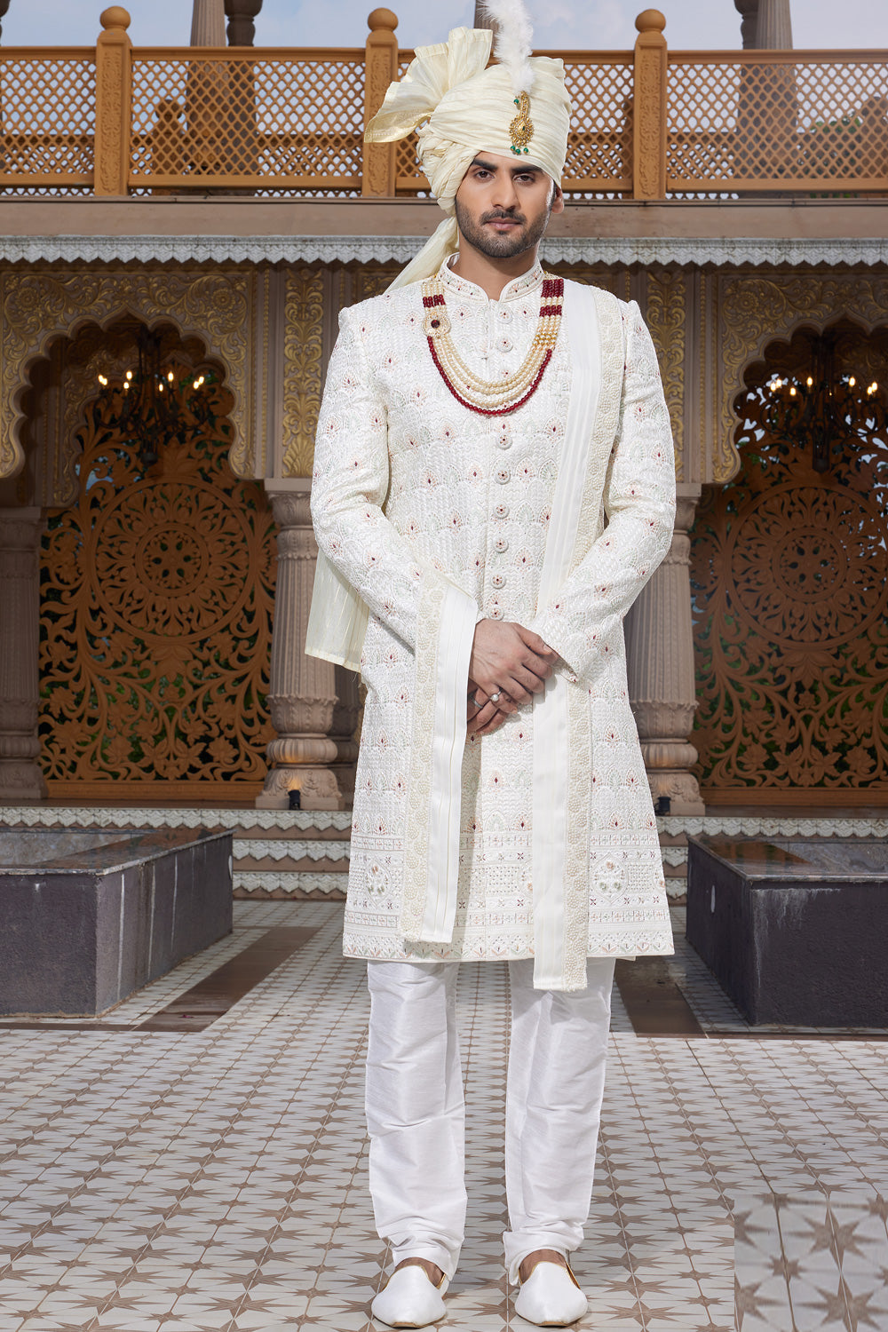 Cream Art Silk Indian Sherwani (NMK-8181) - Nihal Fashions