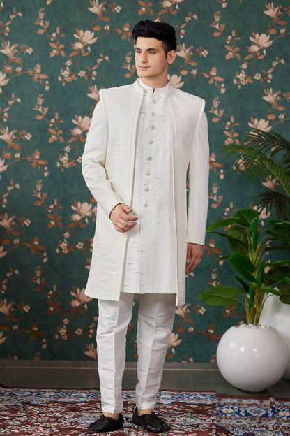 Cream Art Silk Indo Western for Men (NMK-8241) - Nihal Fashions