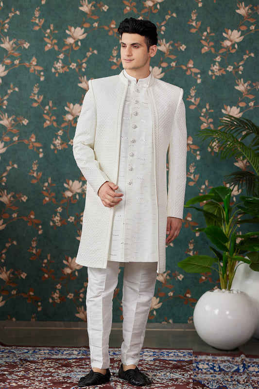 Cream Art Silk Indo Western for Men (NMK-8241) - Nihal Fashions