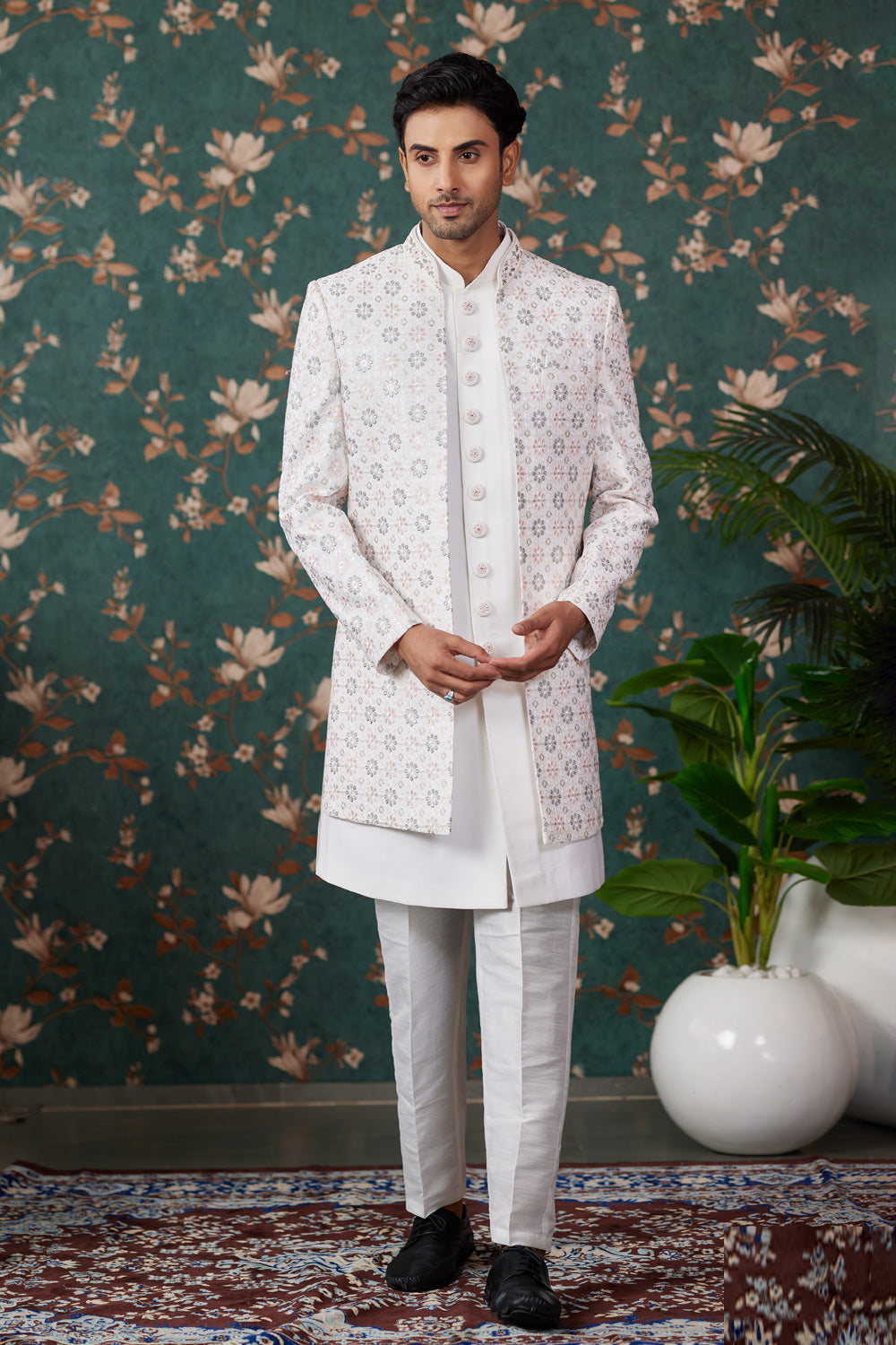 Cream Art Silk Indo Western (NMK-8246) - Nihal Fashions
